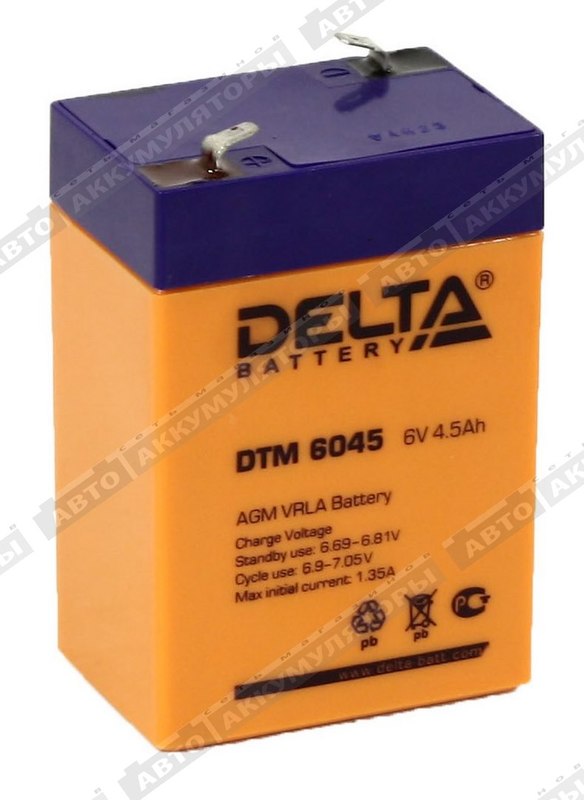 АКБ Delta 4.5 Ач 6 Вольт DTM 6045 АКБ Delta 4.5 Ач 6 Вольт DTM 6045